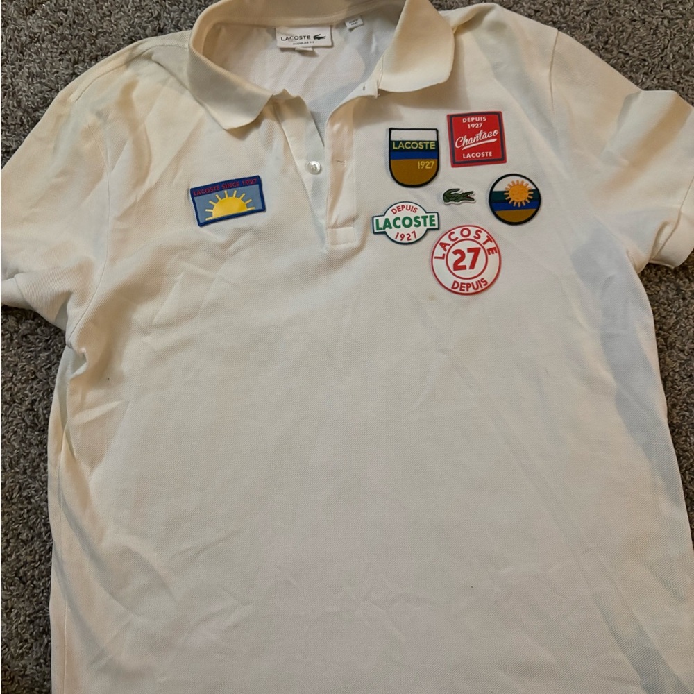 Lacoste White Polo Shirt with Signature Patches